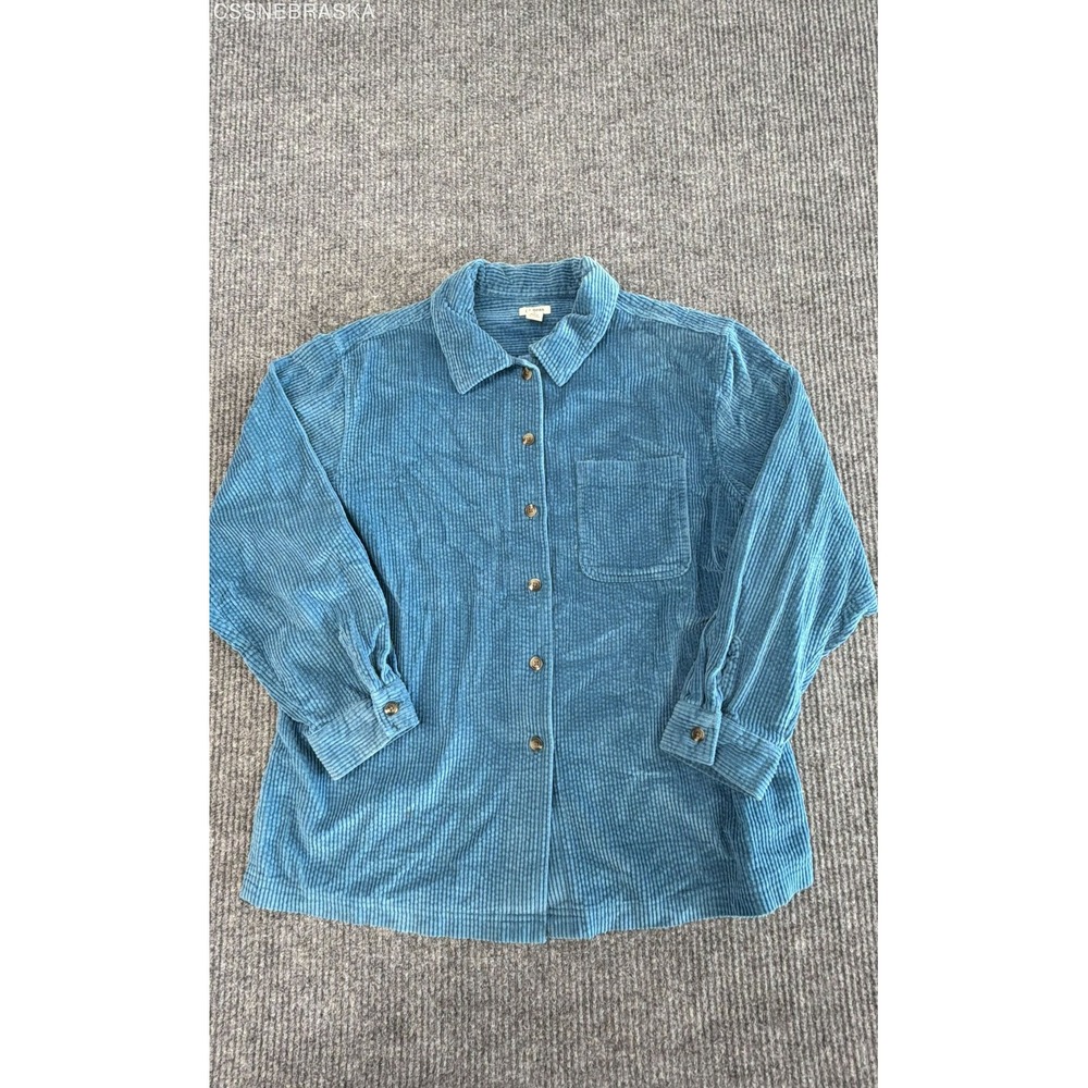 LL Bean Teal Blue Corduroy Shirt Wide Wale Long Sleeve Button Up Shacket L